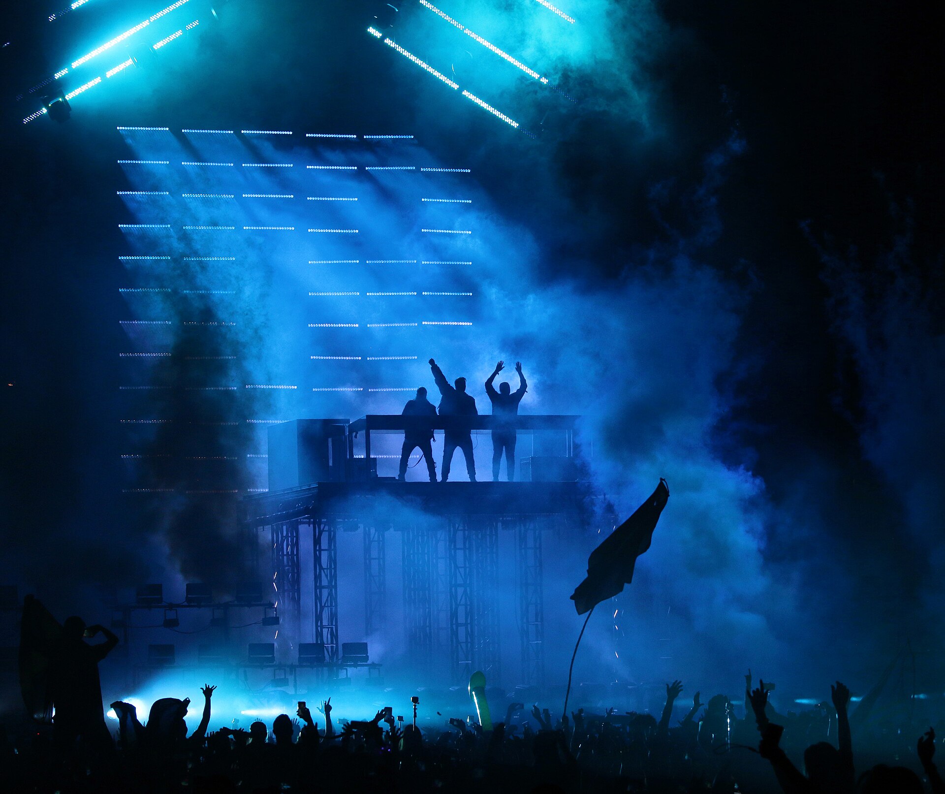 Massive crowd at Ultra Music Festival in Miami with the main stage lit